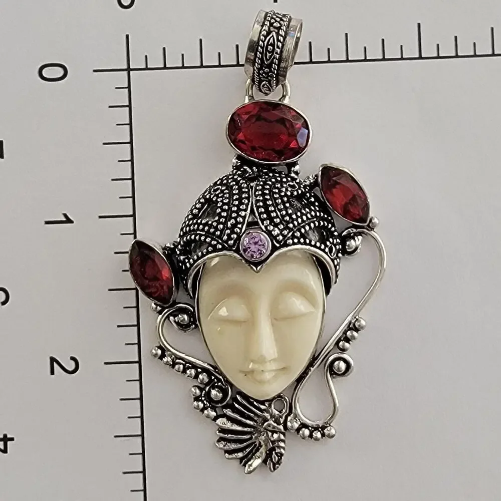 Womens Watch White Dial Sterling Silver Case Gemmed Ornate Filigree Red Stones
